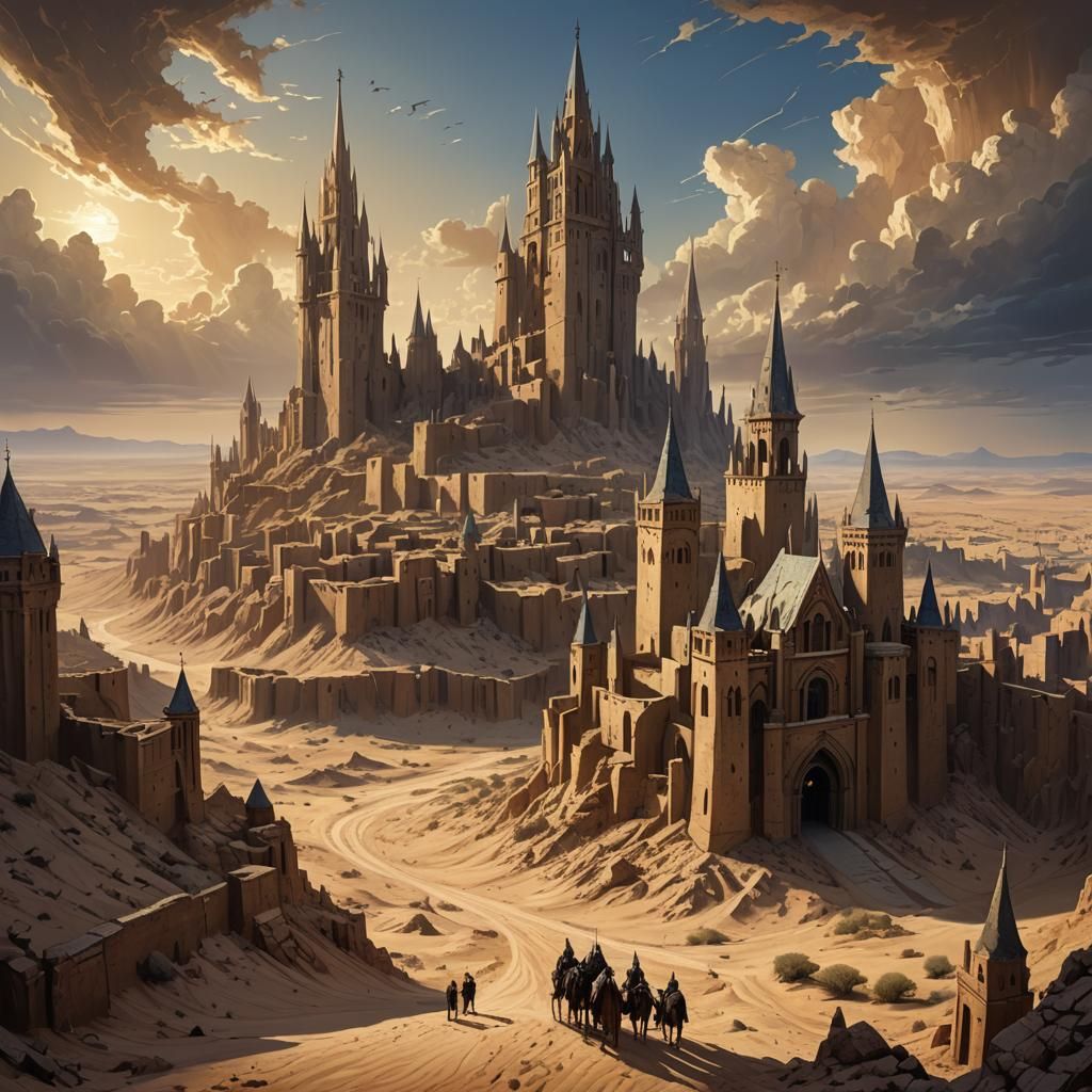 Desert City Towers in Dark Fantasy Surrealism