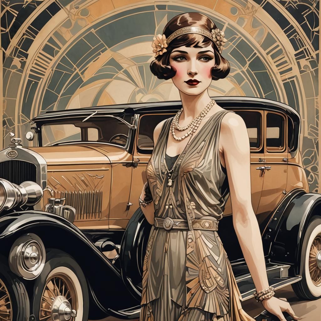 Beautiful flapper girl 1920 style, with Art Deco flair