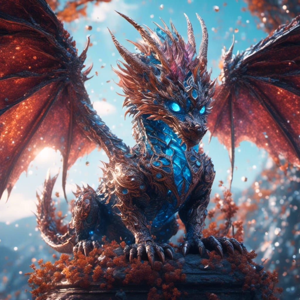 Cute Diamond Dragon in Detailed Fantasy Art