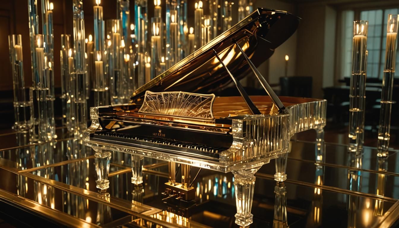 Elegant Crystal Piano in Candlelit Orchestra, Cinematic Styl...