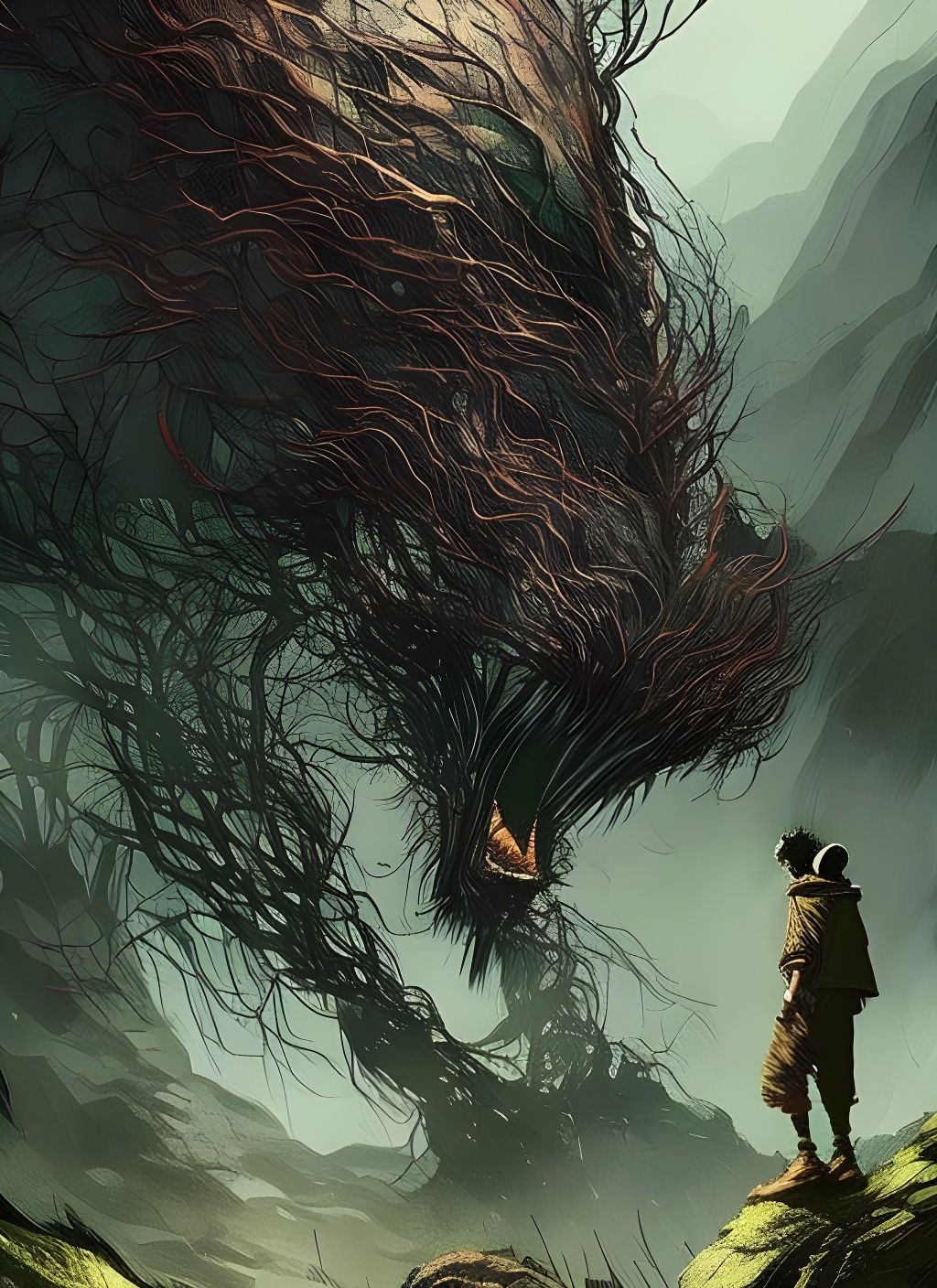 Boy and Monster Encounter in Textured Speedpaint Style