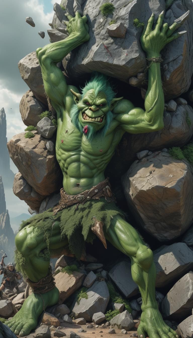 Menacing Troll About to Crush Armored Warrior