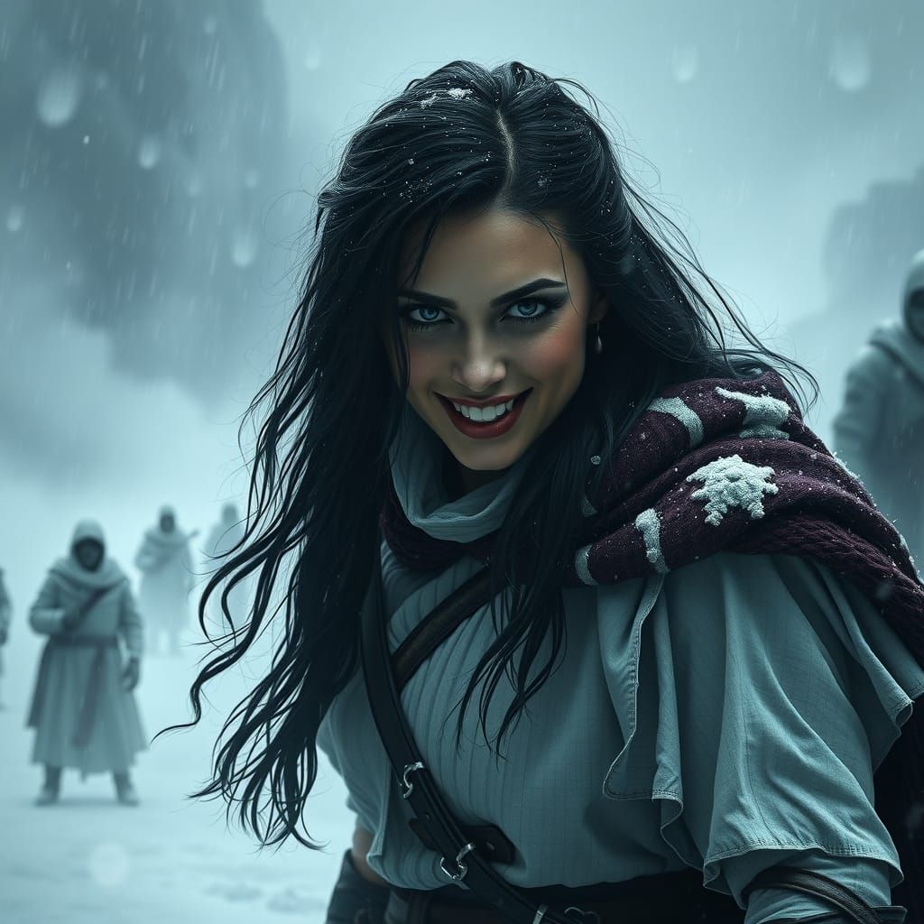 Woman Warrior in Apocalyptic Winter Landscape