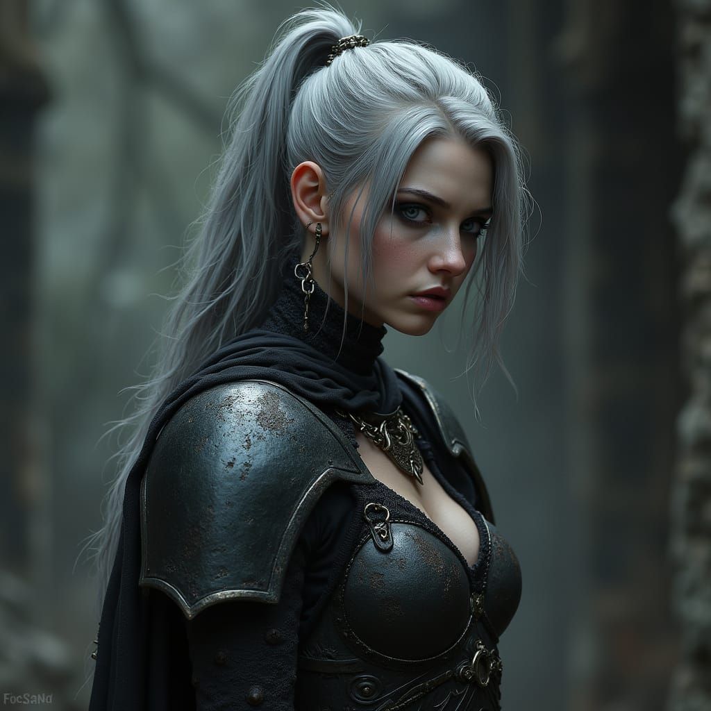 Gothic Vampire Paladin with Black Eyes in Gritty Style