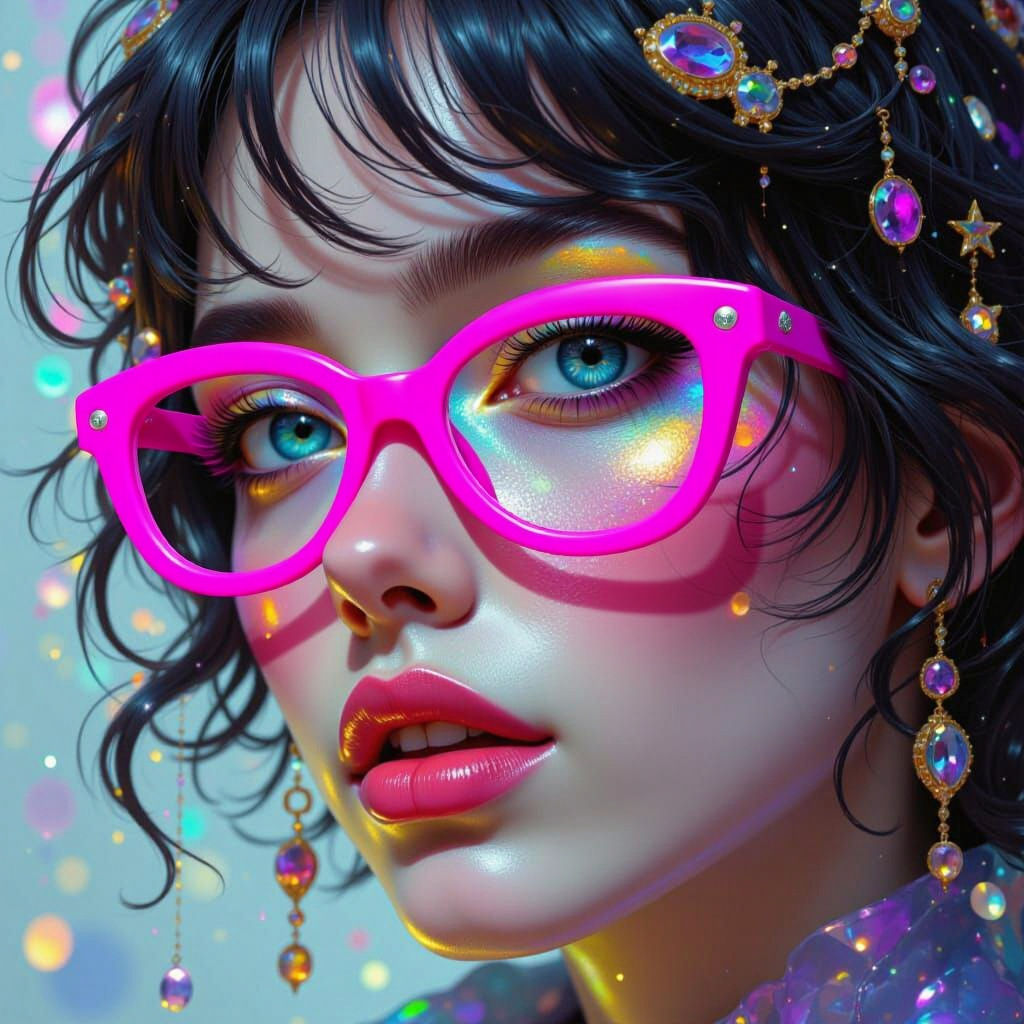 Rainbow Woman Portrait with Gold Accents