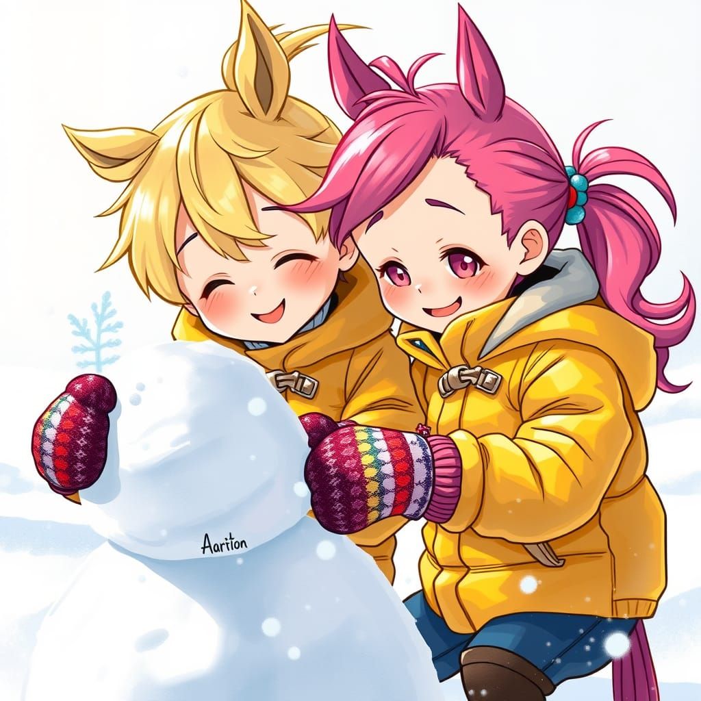 Whimsical Winter Friends in Anime-Inspired Style