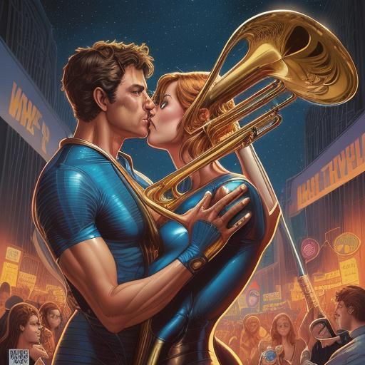 Love Over Trombone: Comic Book Art Illustration