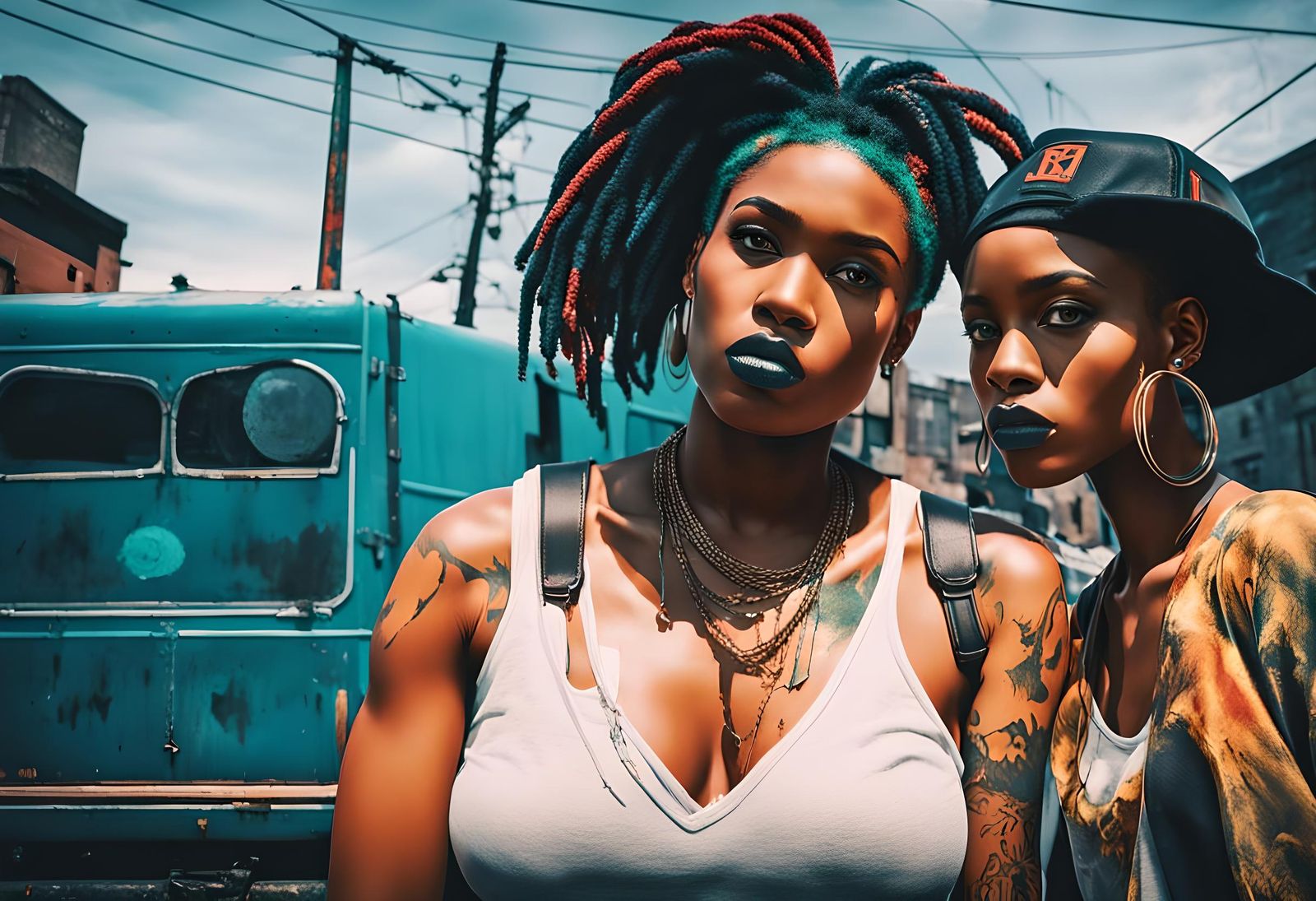 Gritty Hip Hop Style Portrait of Two Women