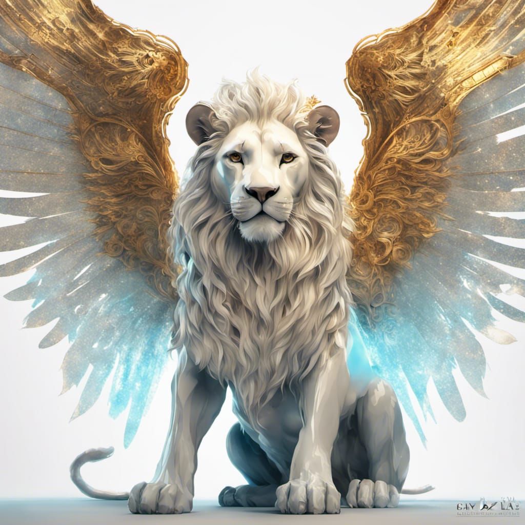 Angelic Glass Lion with Golden Filigree Wings