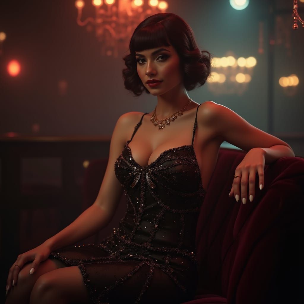 Elegant Flapper in 1920s Nightclub, Art Nouveau Style