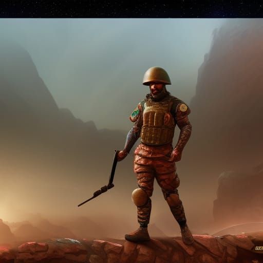 Iraqi Soldier Warrior Under Blood Moon