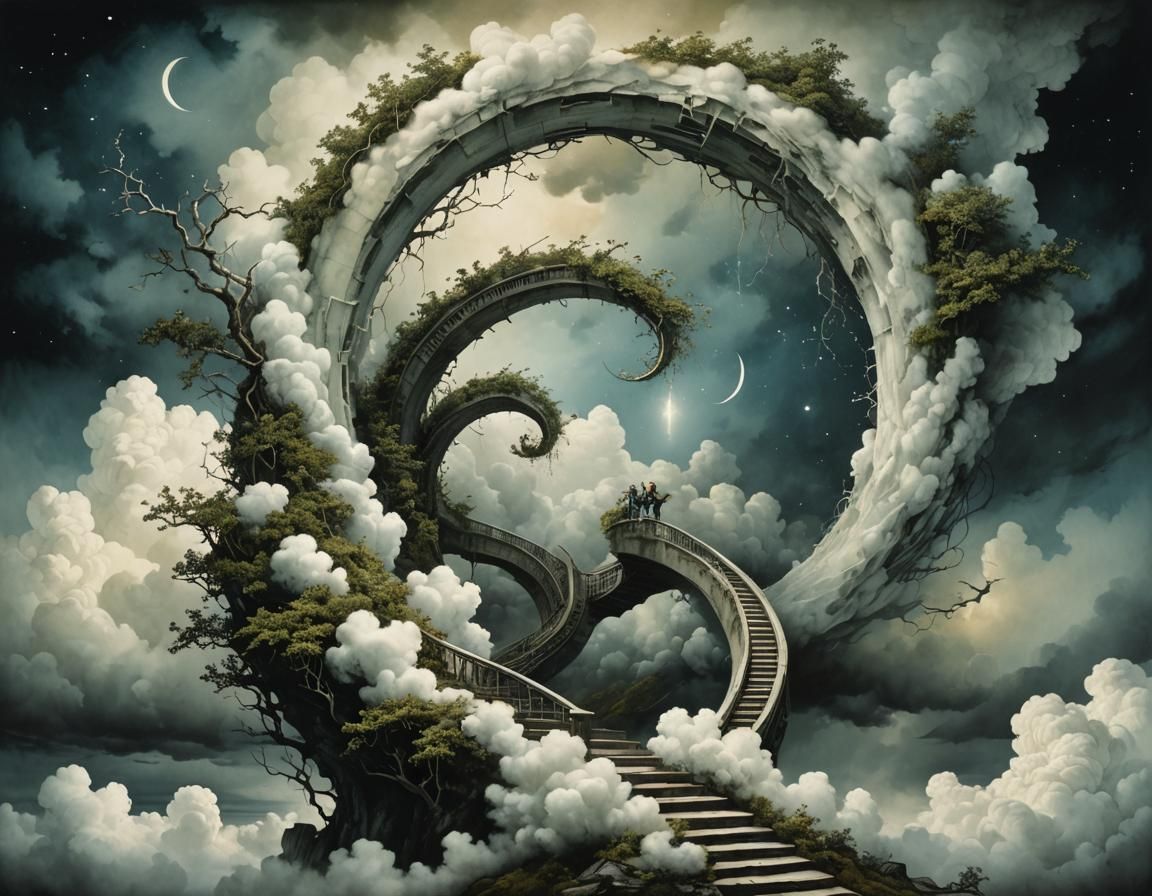 Cloud Portal with Bramble Staircase, Surrealist Masterpiece