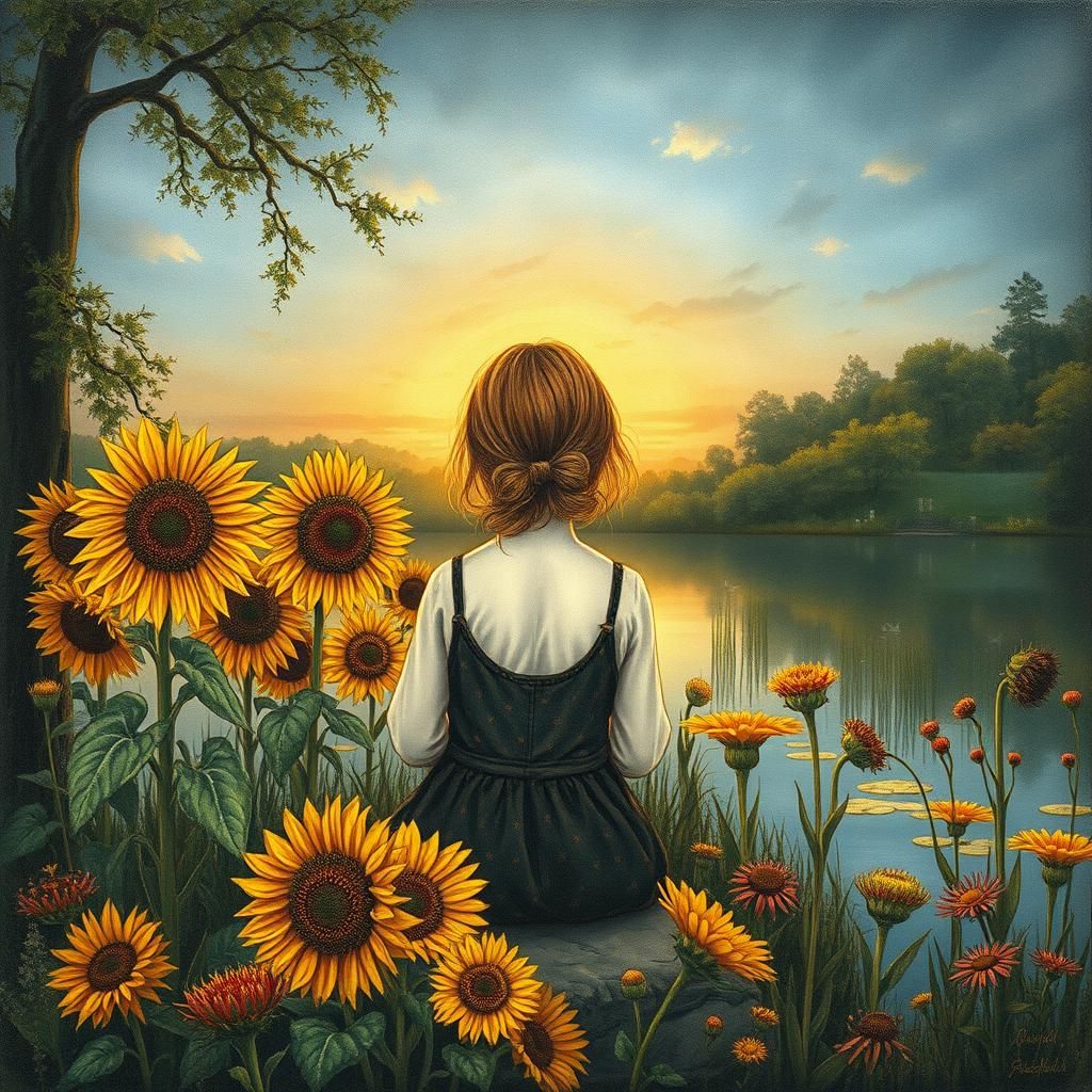 Girl and Sunflowers