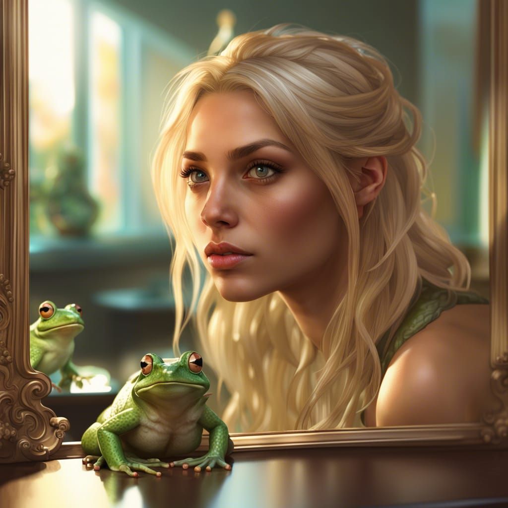 Frog Prince Fairytale: Woman Reflected in Mirror