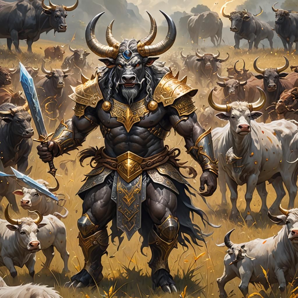 King Minotaur with Electric Aura in Field of Warriors