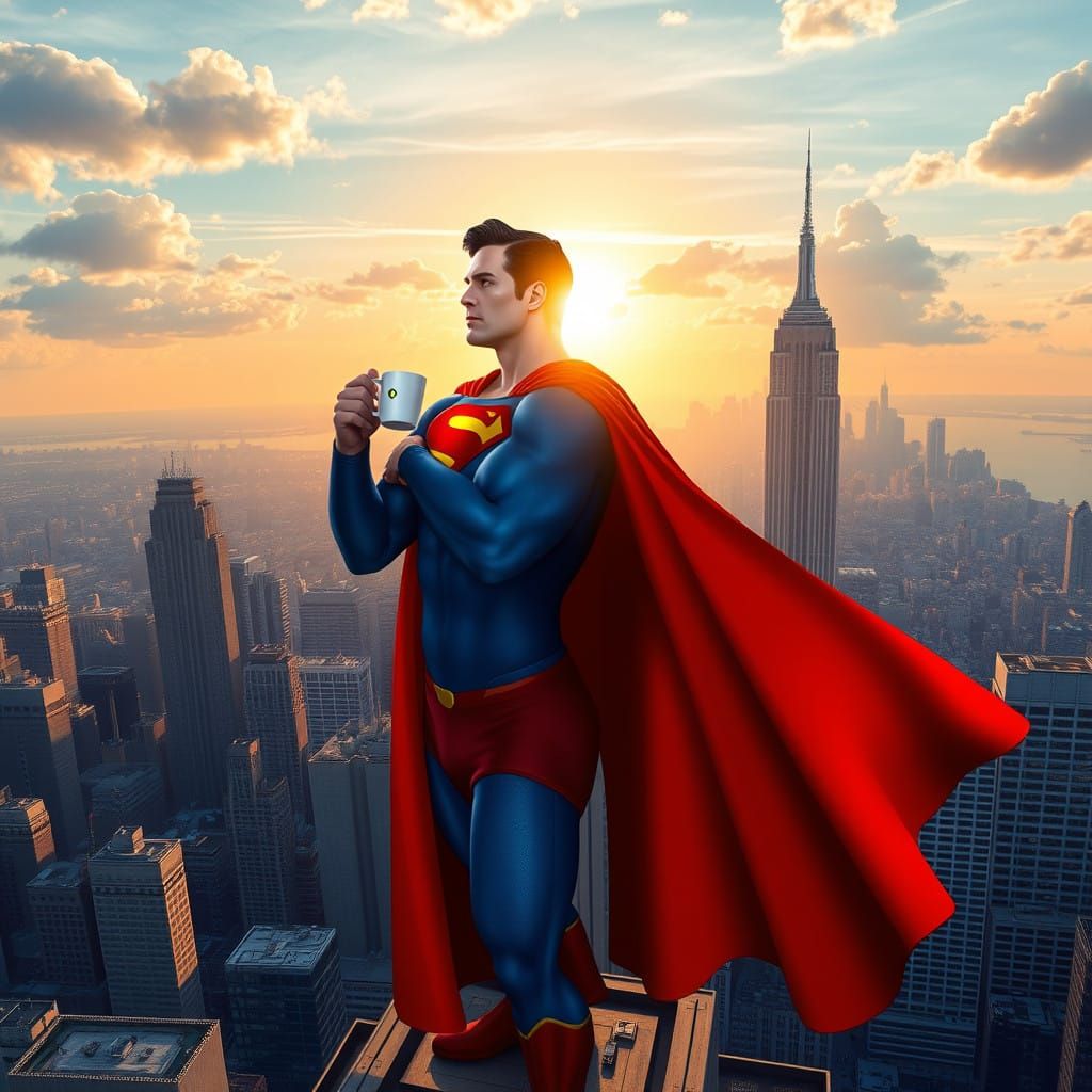 Superman Rises Above the Empire State Building in Vibrant Co...