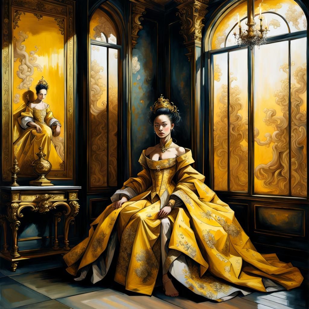 Golden Throne Room in Mixed Media Style