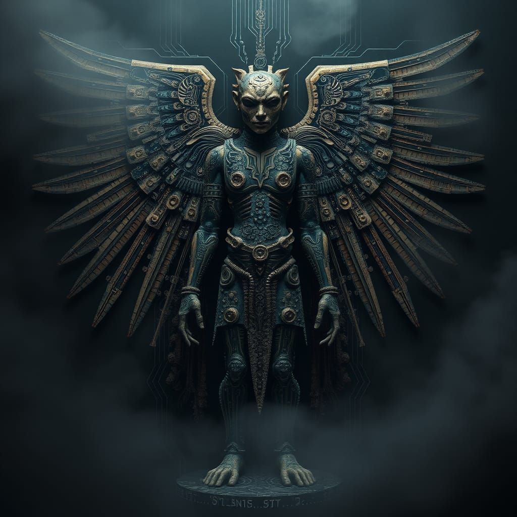 Eerie Fog Being in Biomechanical Surrealism Style