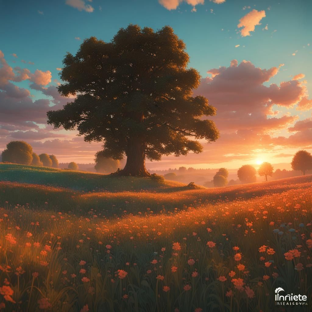 English Meadow at Dusk: Hyperdetailed Concept Art