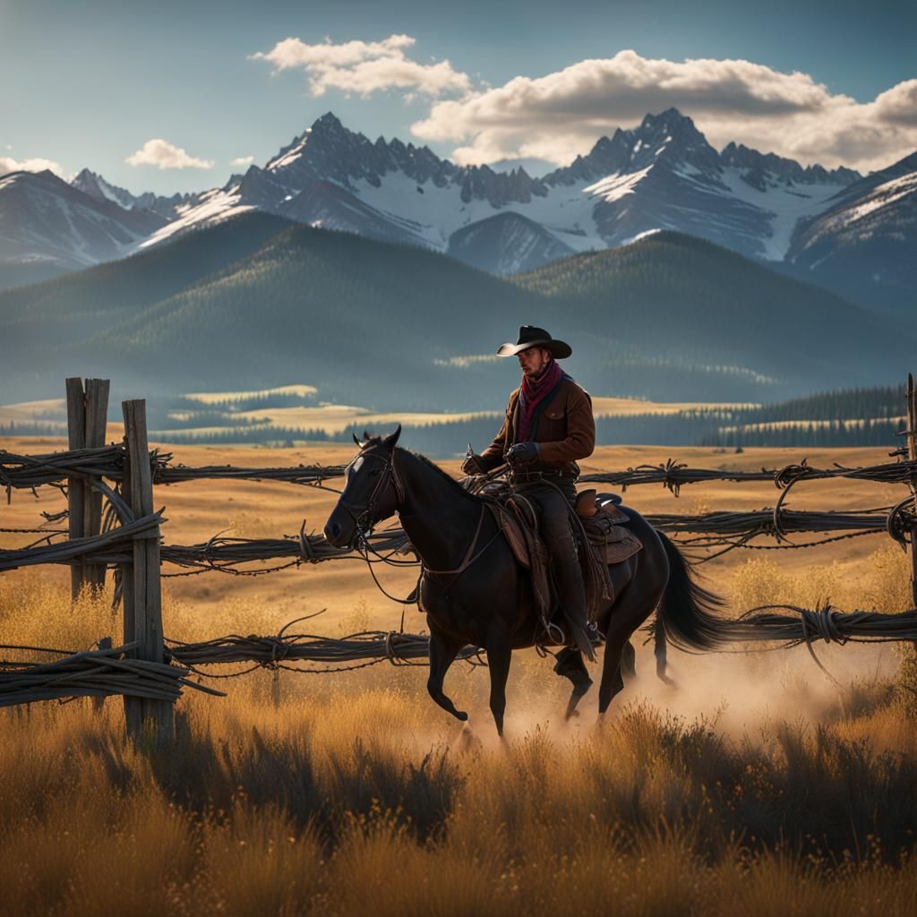 Montana Rancher on the Range: Hyperrealistic Western Scene