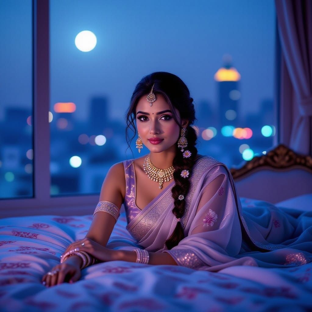 Elegant Woman in Dhaka, Bathed in Moonlight