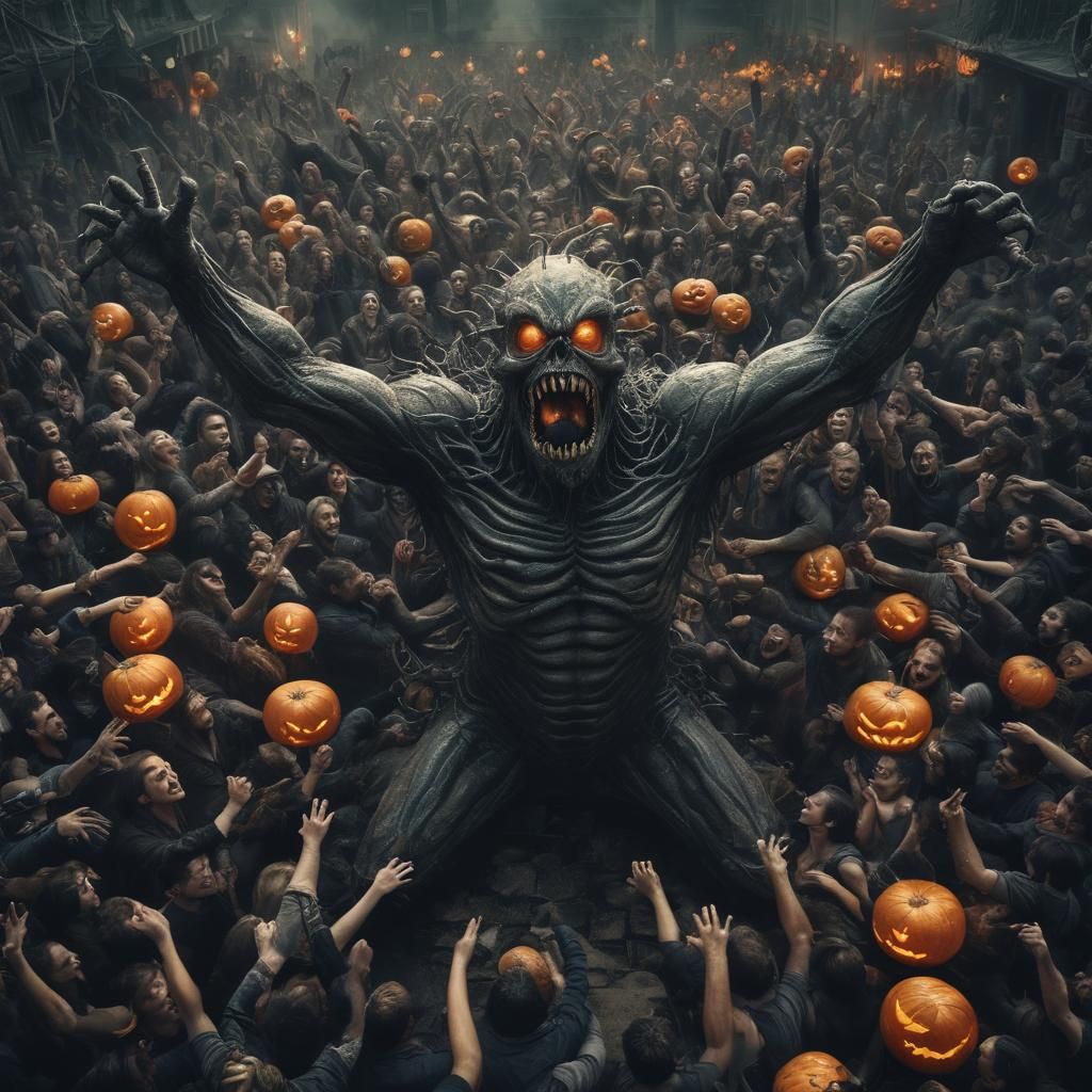 Surreal Monster Moshpit in Gothic Halloween Style