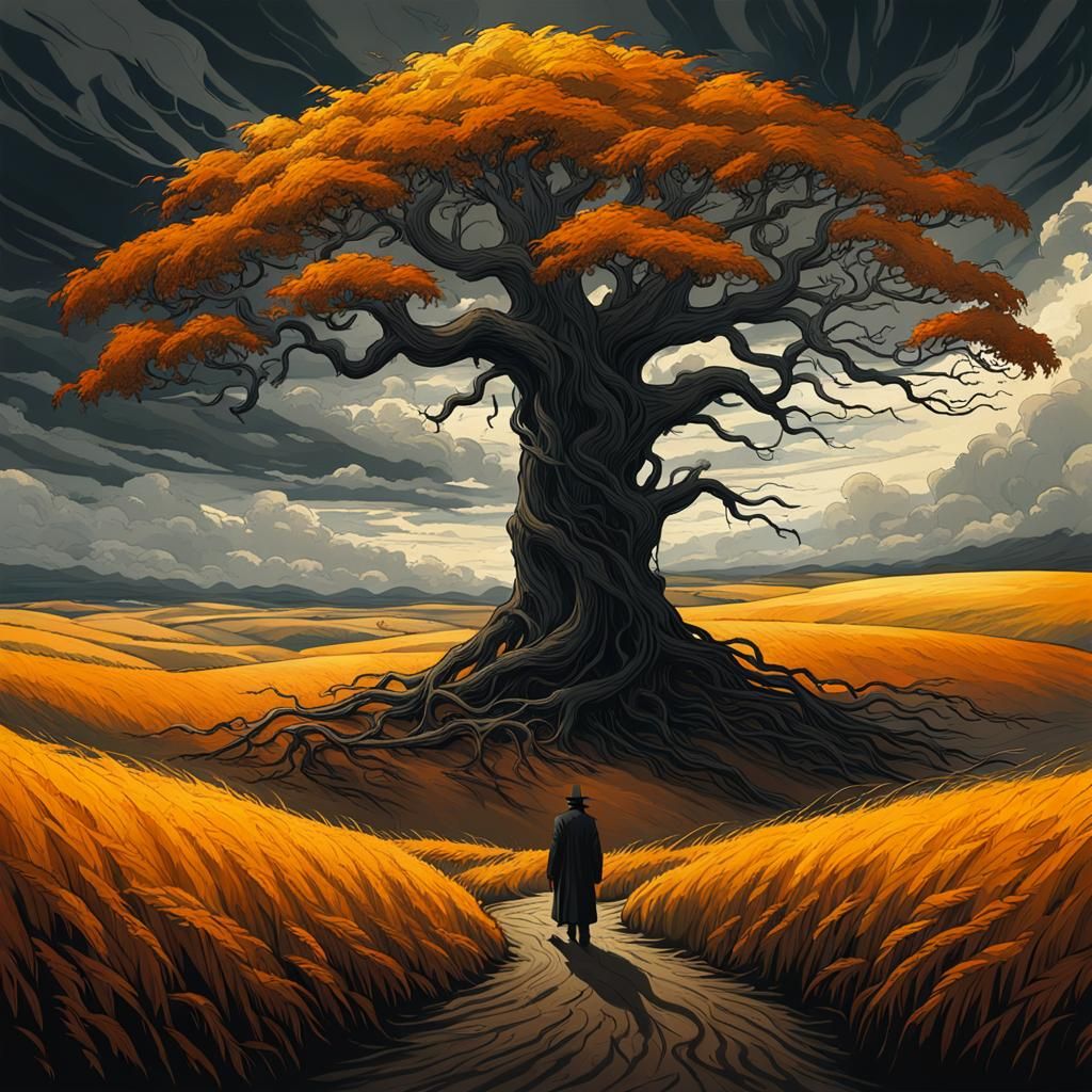 Dark Fantasy Figure in Amber Waves of Grain