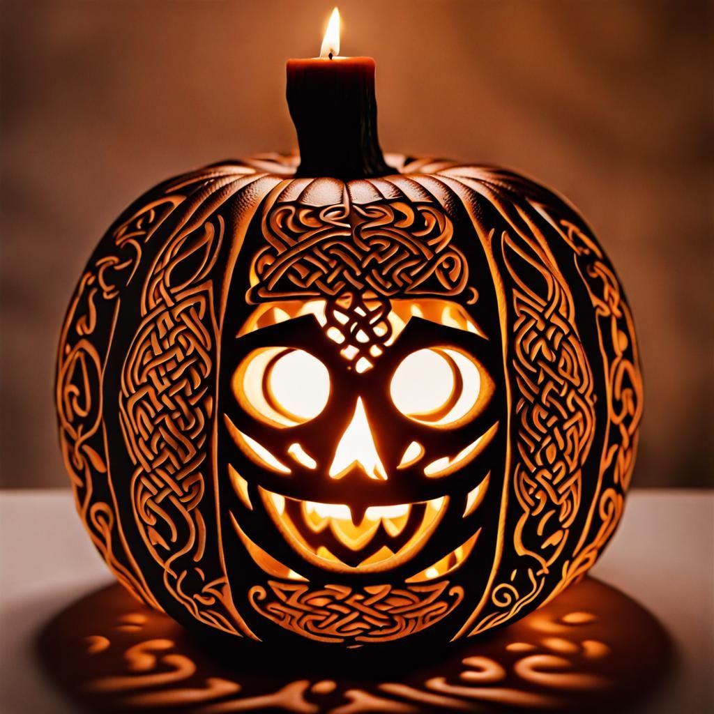 Celtic Carved Jack-o'-Lantern with Candle