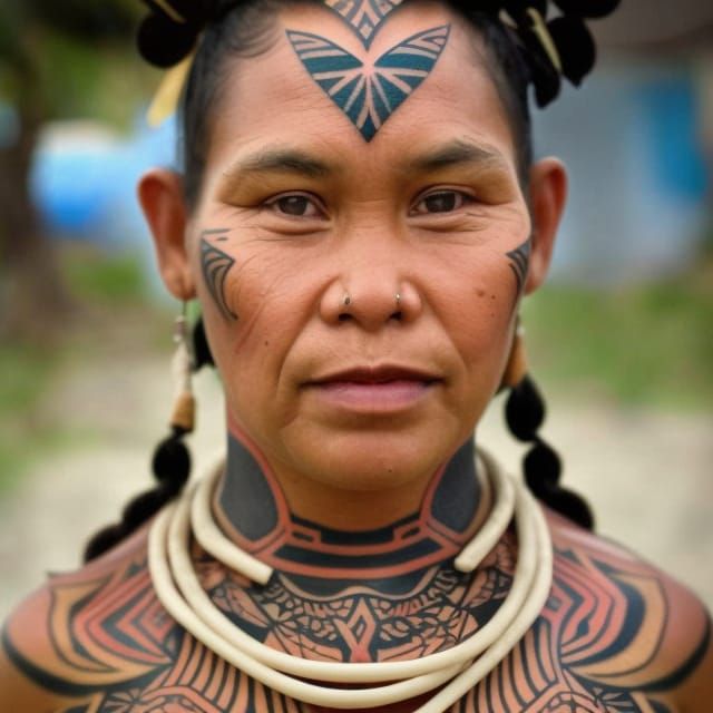 Samoan Woman with Traditional Facial Tattoo