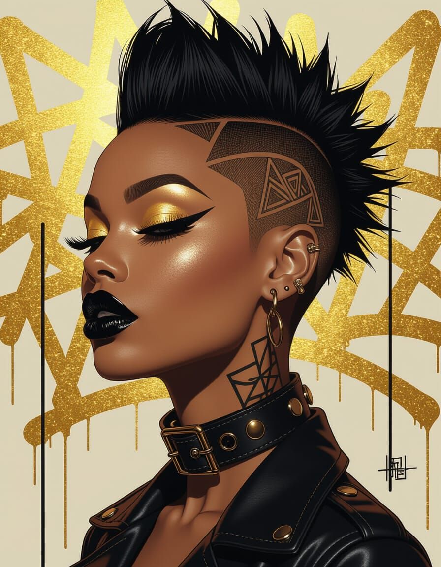 Punk Portrait with Geometric Fade in Comic Art Style