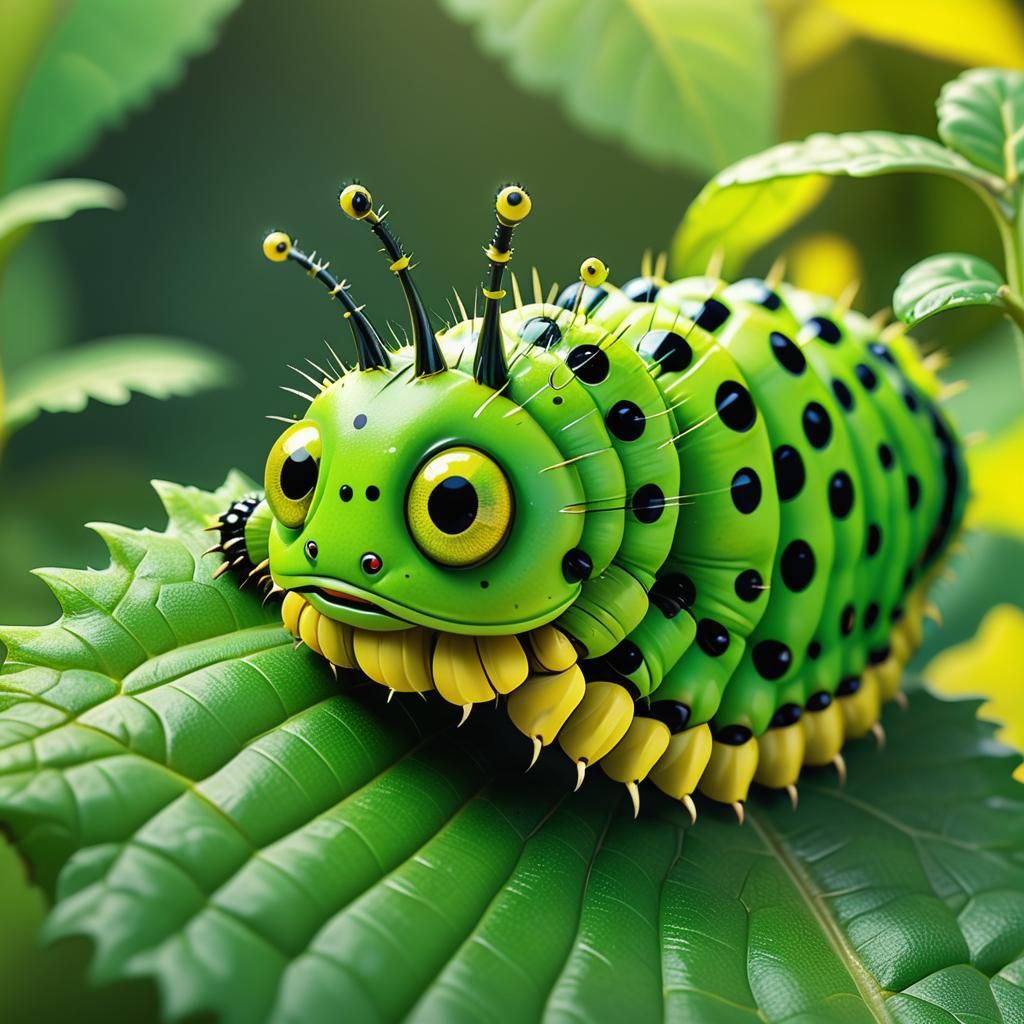 Green Caterpillar Macro in Surreal Digital Painting