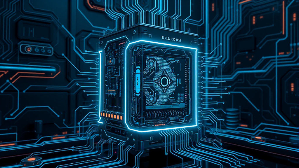 Futuristic Quantum Computer Illustration in Cyberpunk Style