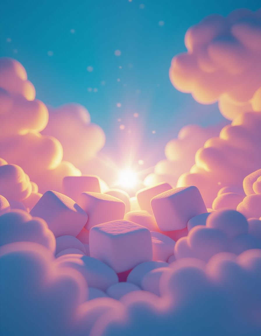 Neon Marshmallow Cloud Background with Focused Light