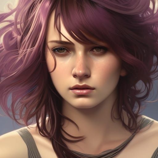 Intricate Portrait of Girl with Purple Hair