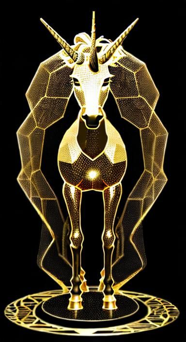 Honeycomb Unicorn Silhouette in Ancient Art Style