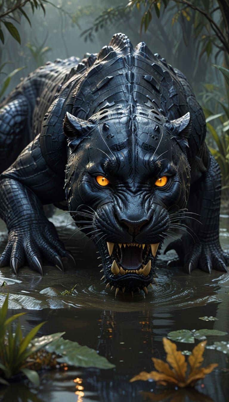 Terrifying Black Panther Crocodile Hybrid in 8K