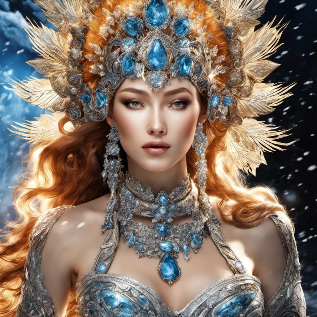 Icy Goddess Radiating Snowstorm: Digital Art