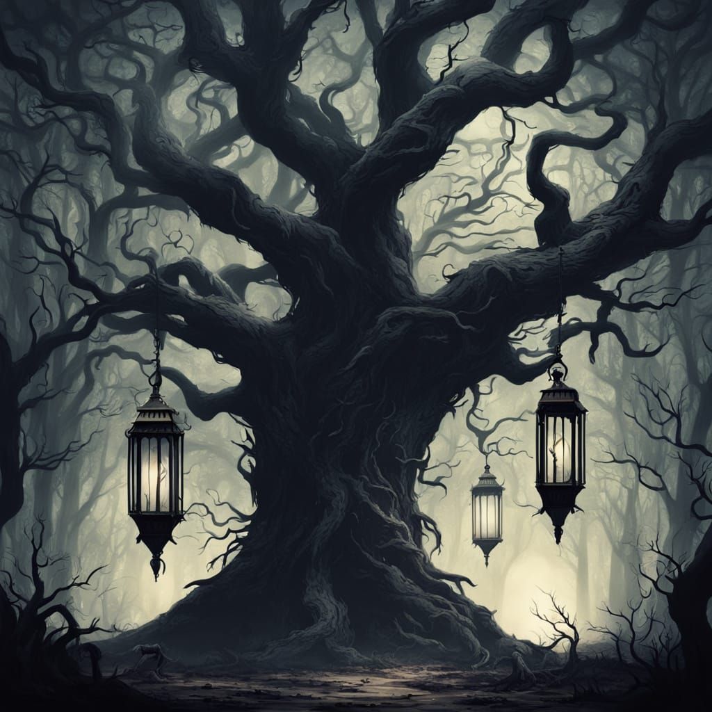 Eerie Creature in Haunted Forest: Gothic Dark Fantasy