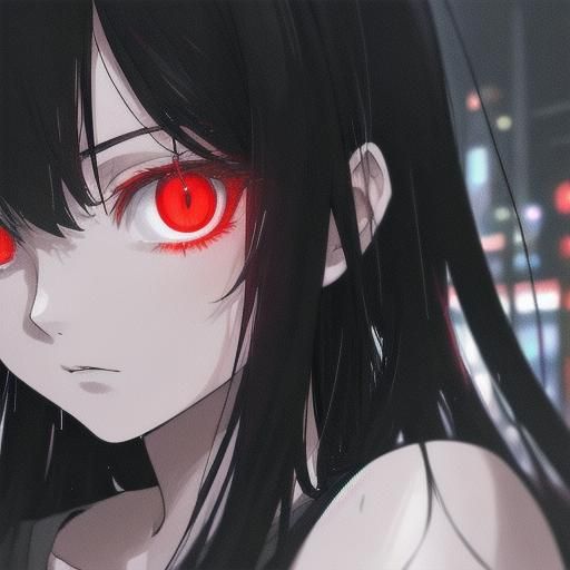 Anime Girl with Red Eyes in Manga Style