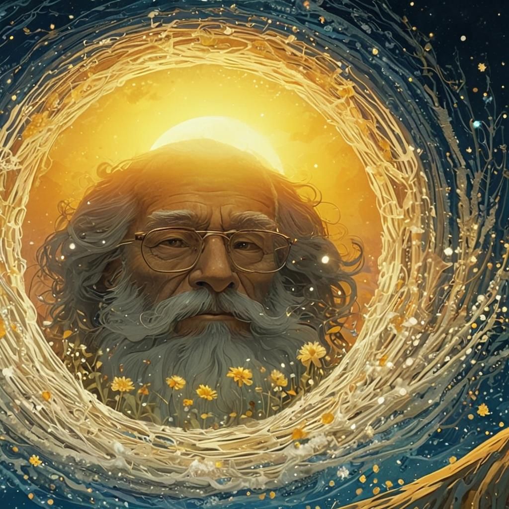 Mystical Wizard with Sunflower, Fantasy Art