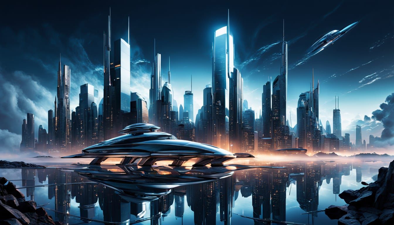 Teslapunk Cityscape Rises Above Chrome Sea