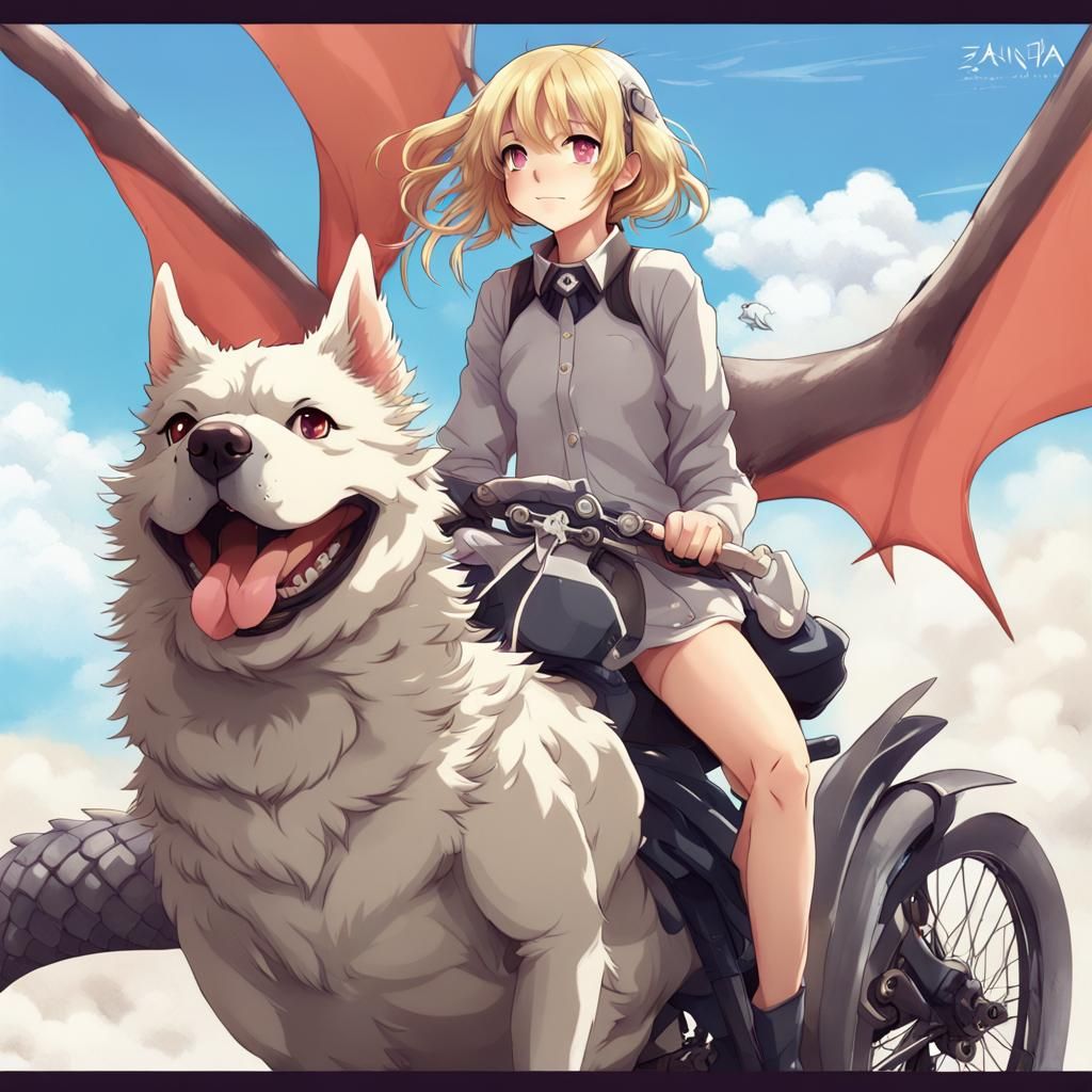 Girl and Dog on Dragon: Anime Style