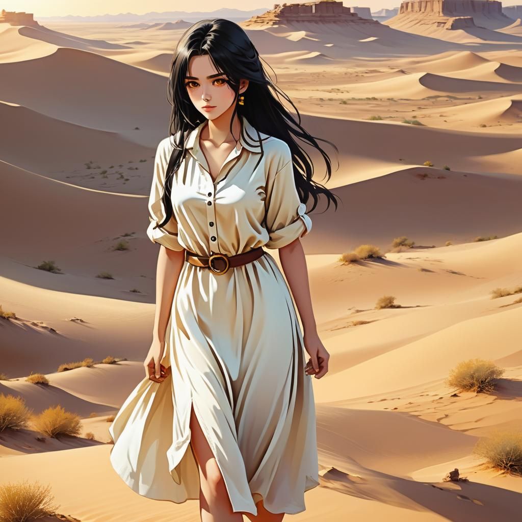 Anime Desert Beauty with Golden Eyes