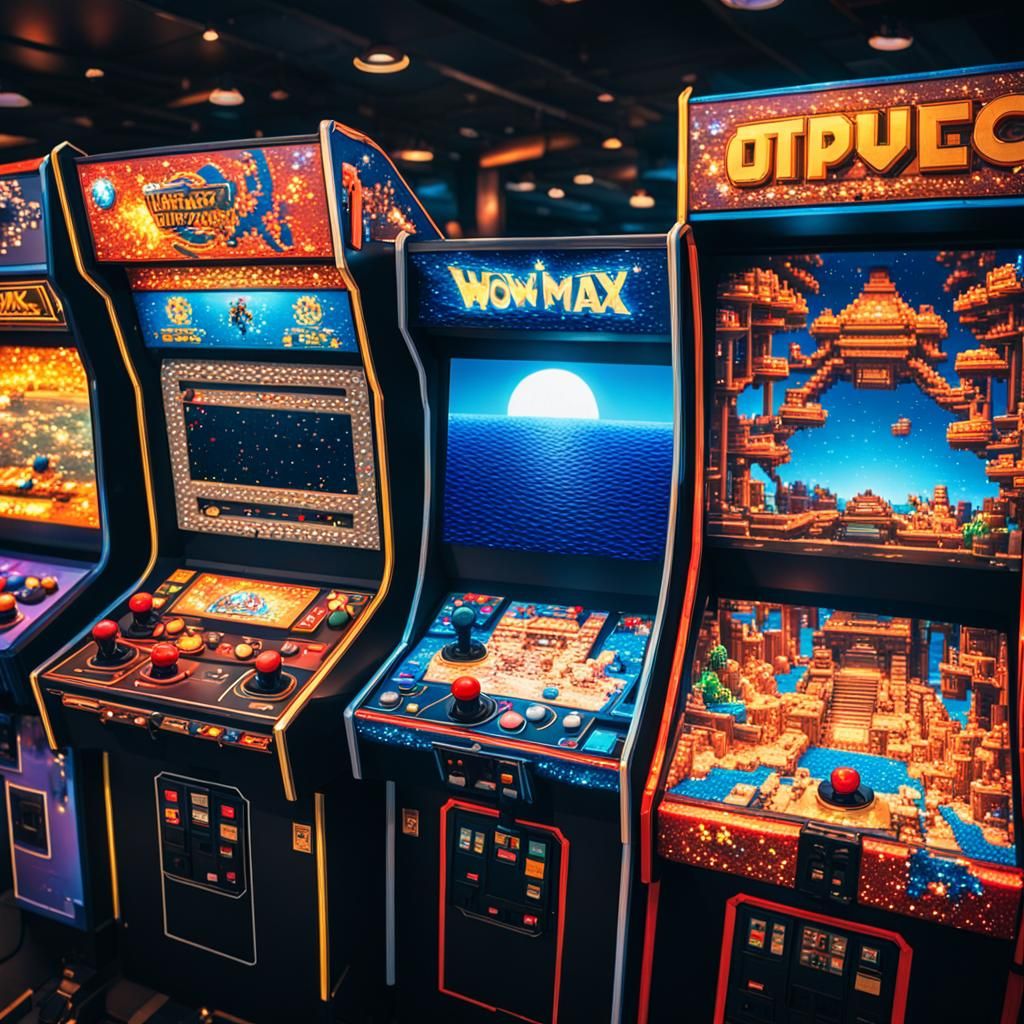 Pixel Art Arcade Scene with Retro Gaming Vibes