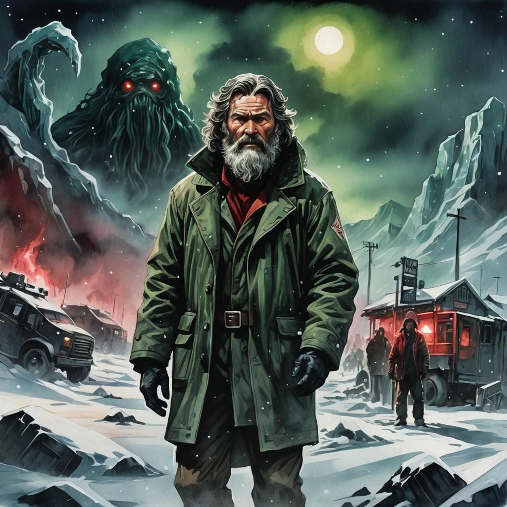 Eldritch Horror in Arctic Landscape: Ink Wash Painting