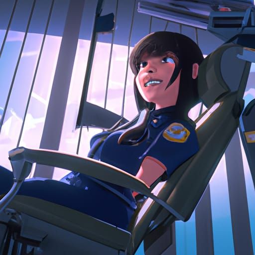 Anime Illustration: Female Cop at the Dentist