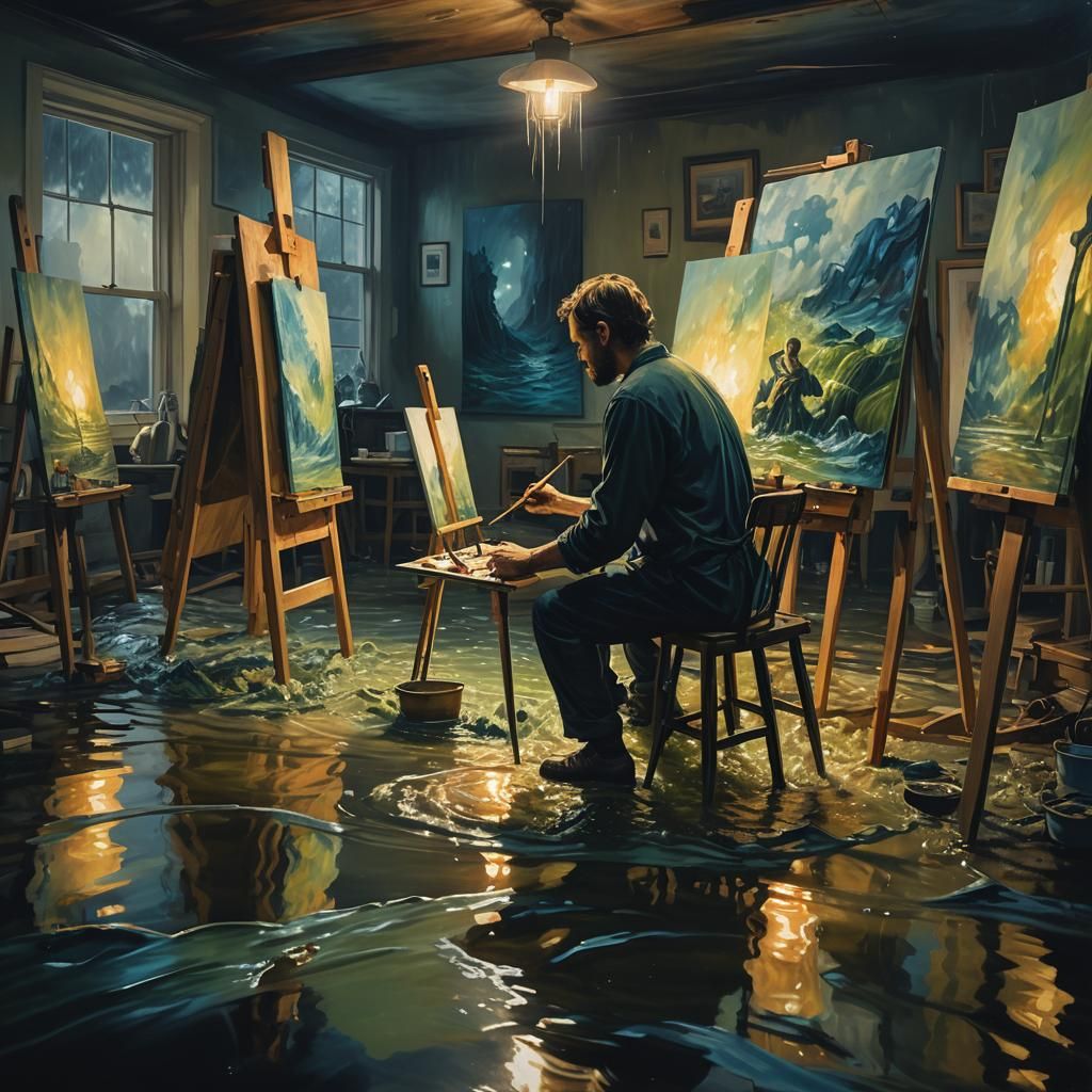 Artist Paints Rising Flood in Dark Fantasy Style
