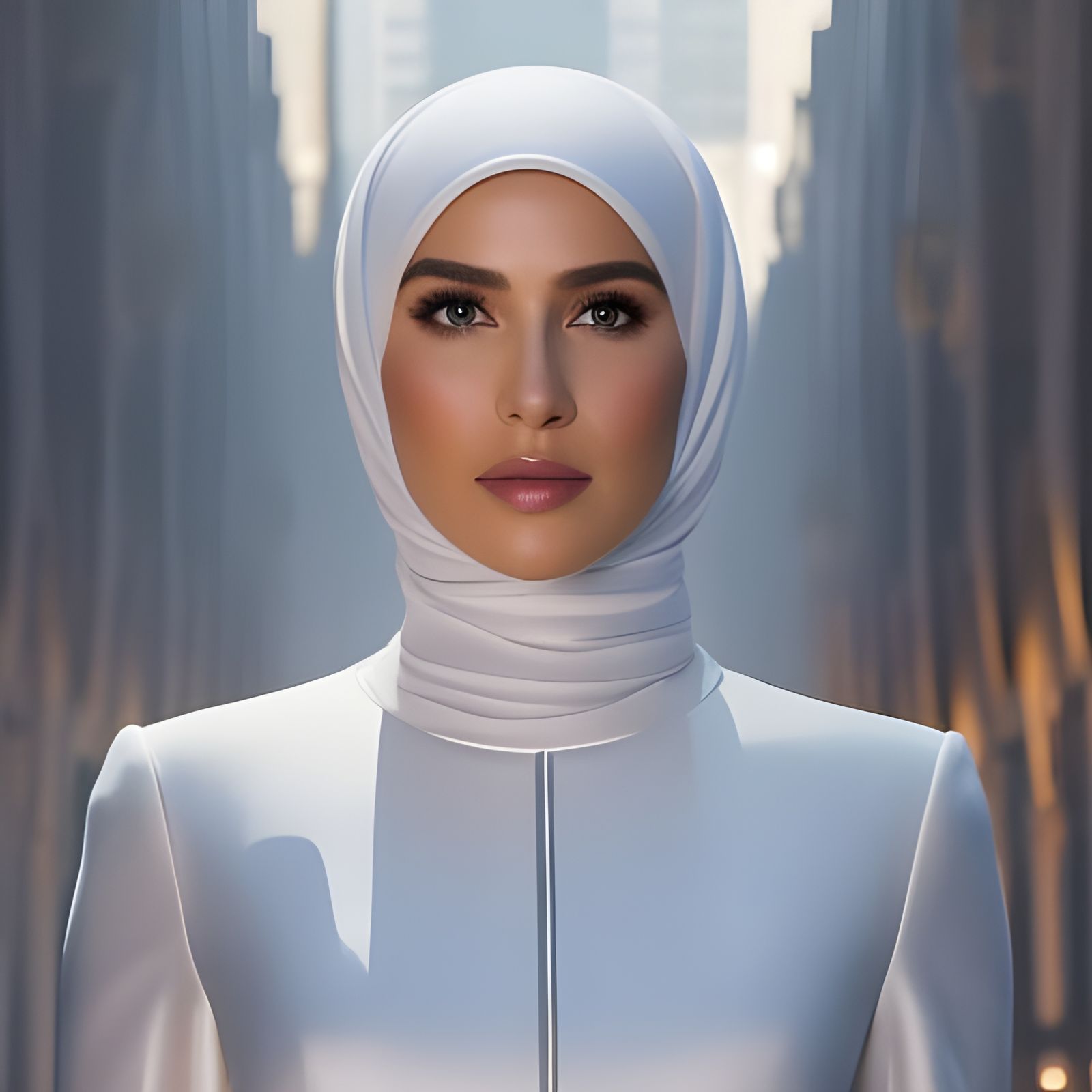 Young Woman in White Hijab: Hyperdetailed Portrait