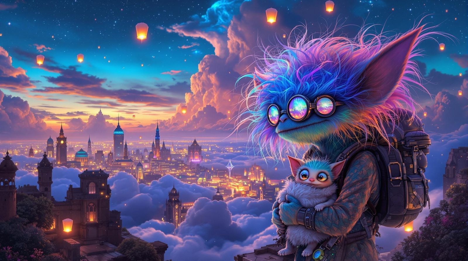 Glowing Nebulae Gremlin Family Under Yajur Skyline