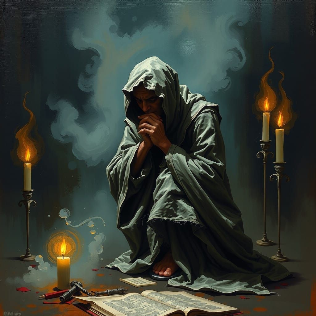 Tormented Soul in Dark, Muted Landscape